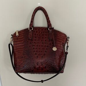 Brahmin Duxbury Crocodile-Embossed Satchel Leather Pecan Melbourne
